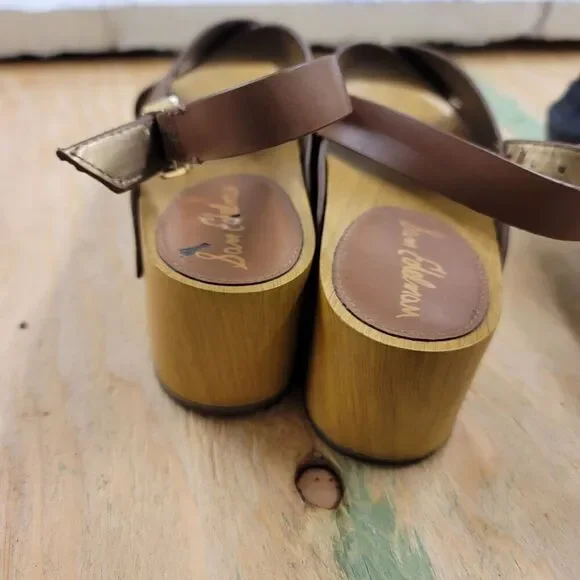 Sam Edelman Bentlee Brown Leather Studded Open Toe Platform Wedge Sandals 8.5M - Picture 4 of 7